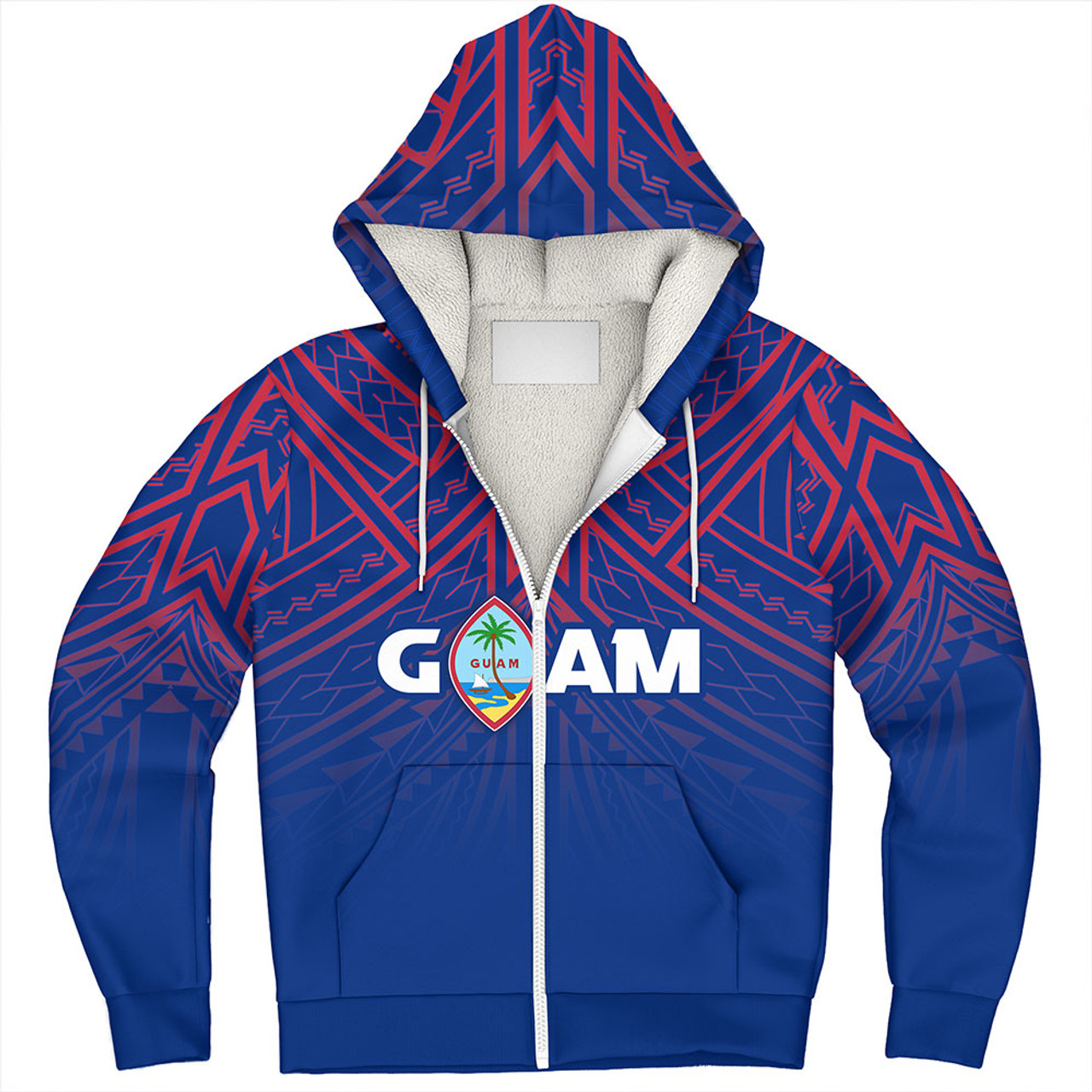 Guam Sherpa Hoodie - Flag Color With Traditional Patterns