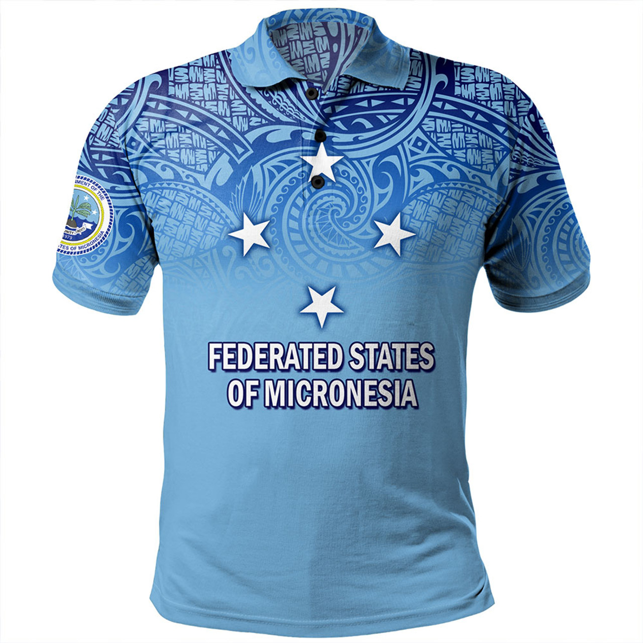 Federated States Of Micronesia Polo Shirt - Flag Color With Traditional Patterns