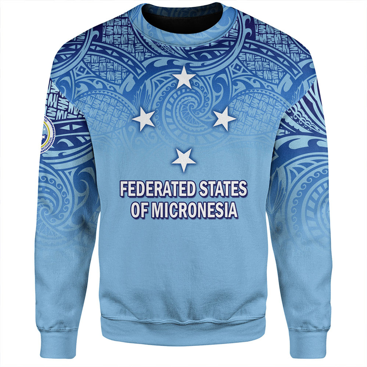 Federated States Of Micronesia Sweatshirt - Flag Color With Traditional Patterns