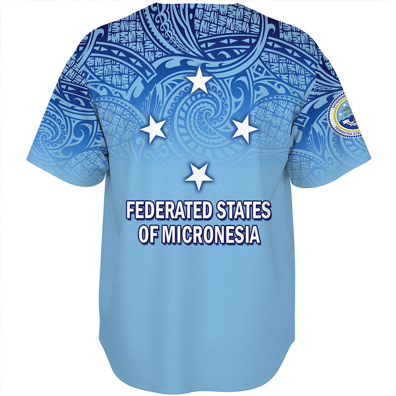 Federated States Of Micronesia Baseball Shirt - Flag Color With Traditional Patterns