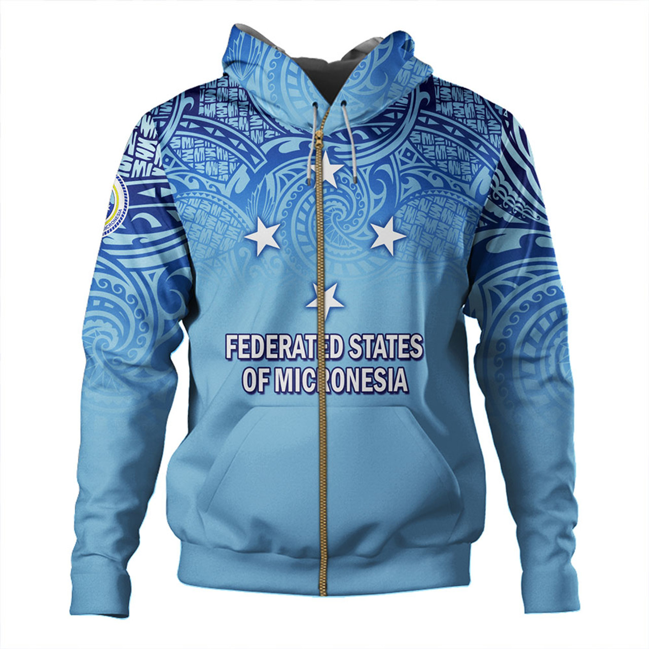 Federated States Of Micronesia Hoodie - Flag Color With Traditional Patterns