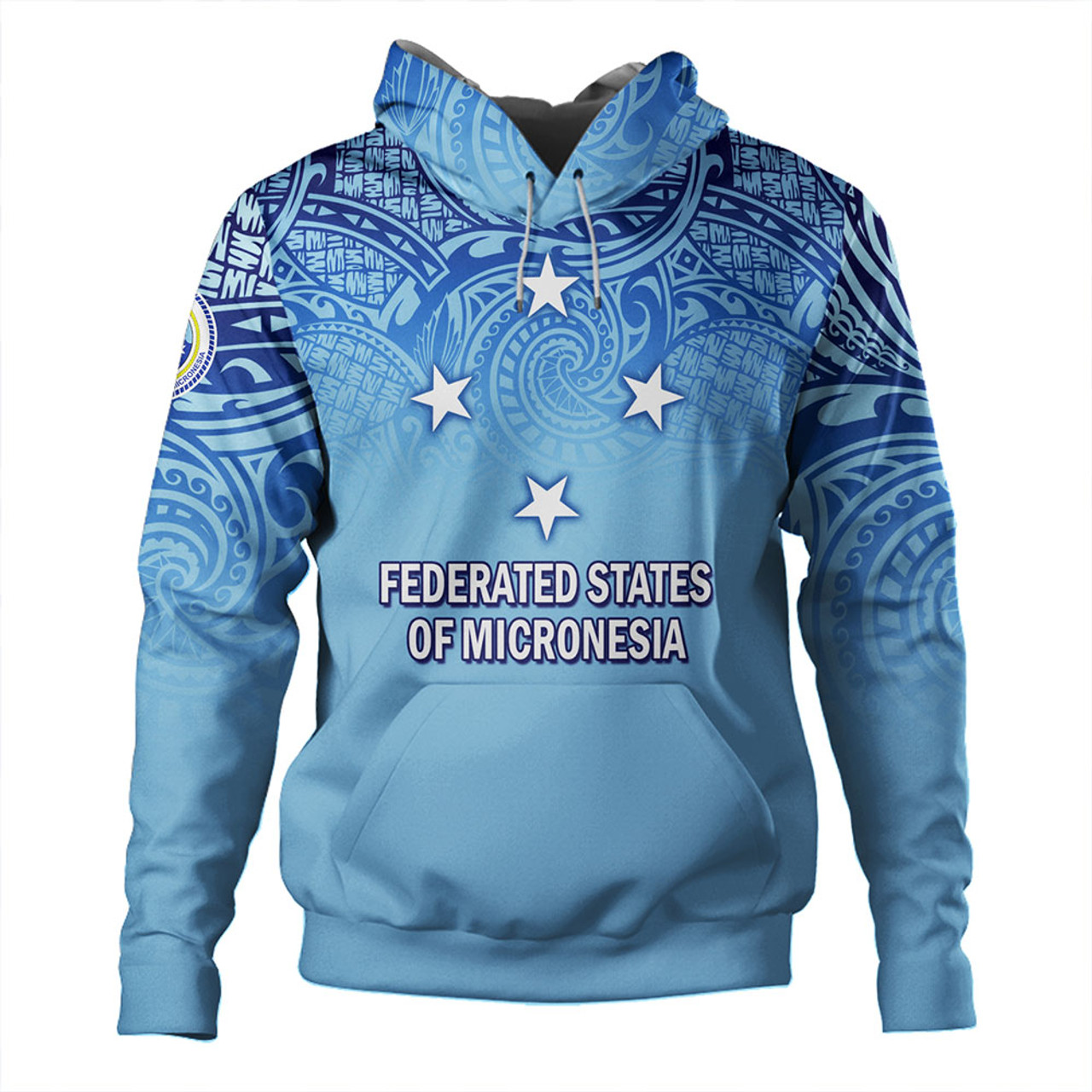 Federated States Of Micronesia Hoodie - Flag Color With Traditional Patterns