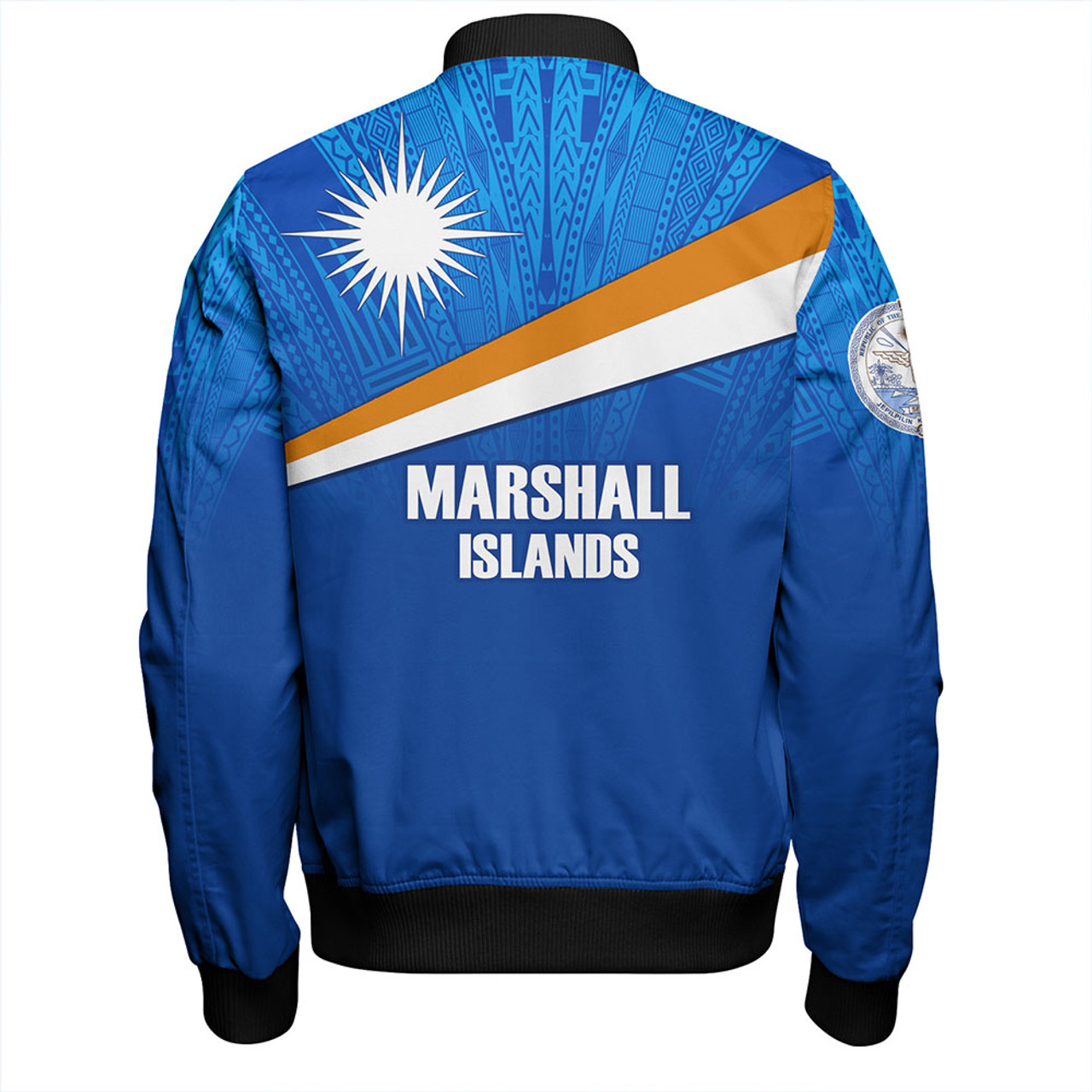 Marshall Islands Bomber Jacket - Flag Color With Traditional Patterns