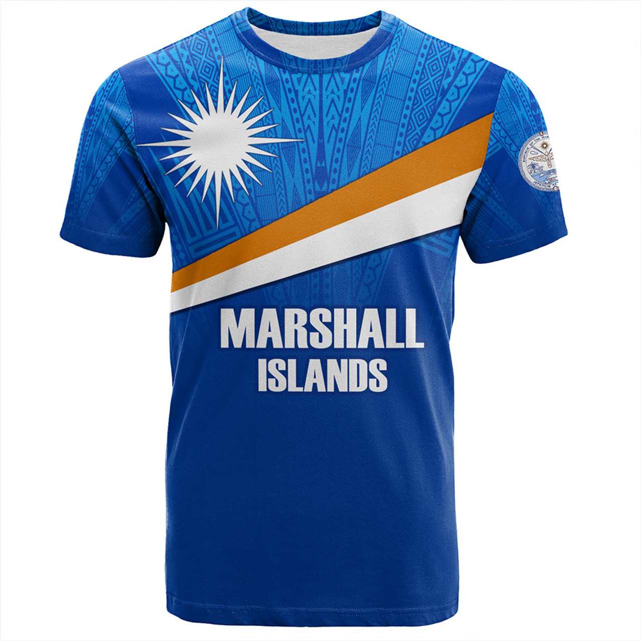 Marshall Islands T-Shirt - Flag Color With Traditional Patterns