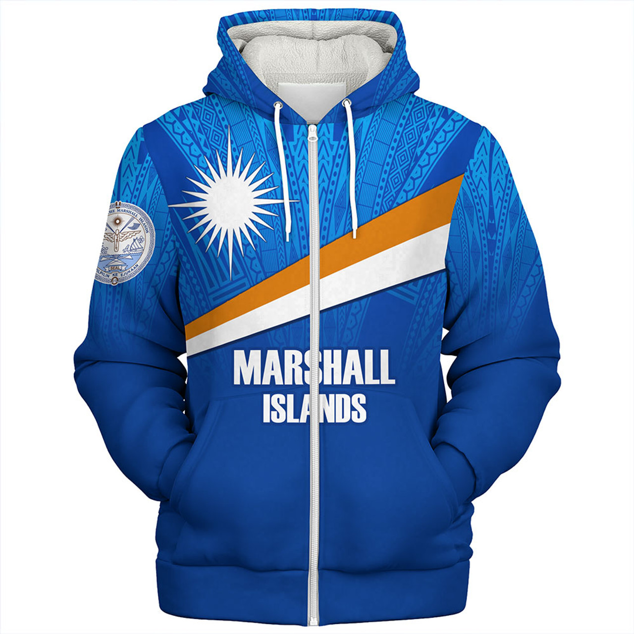 Marshall Islands Sherpa Hoodie - Flag Color With Traditional Patterns