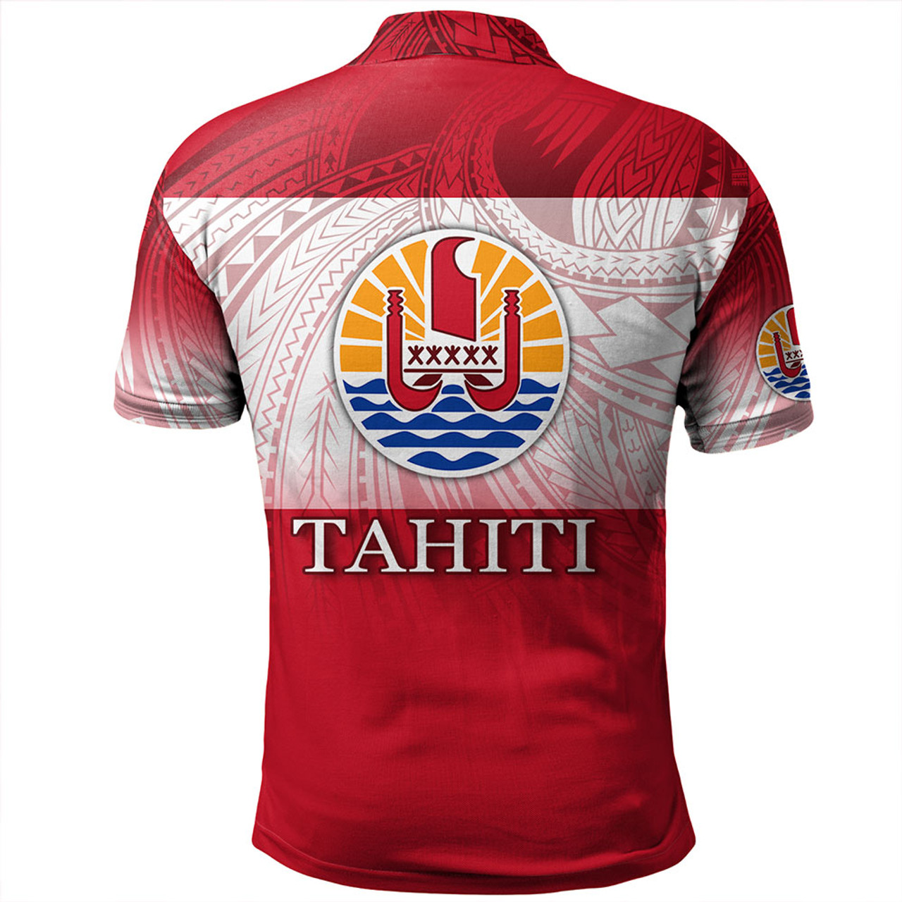 Tahiti Polo Shirt - Flag Color With Traditional Patterns