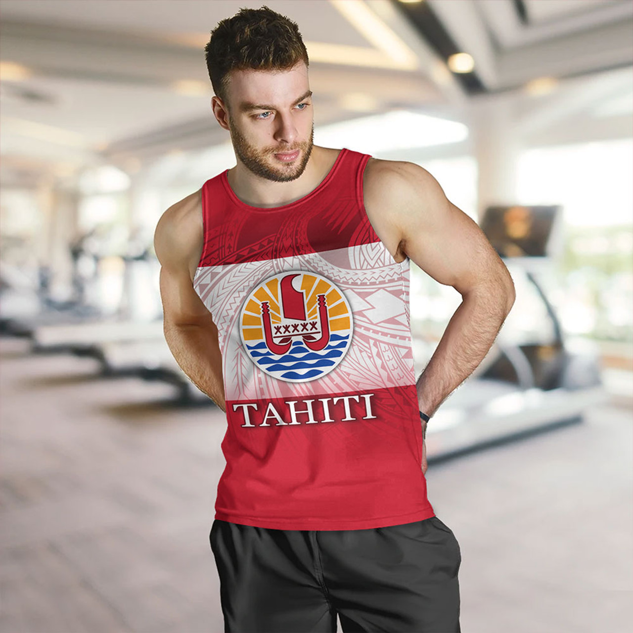 Tahiti Tank Top - Flag Color With Traditional Patterns