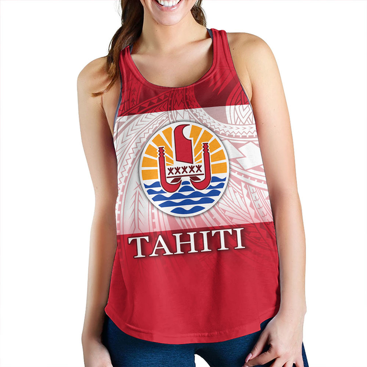 Tahiti Women Tank - Flag Color With Traditional Patterns