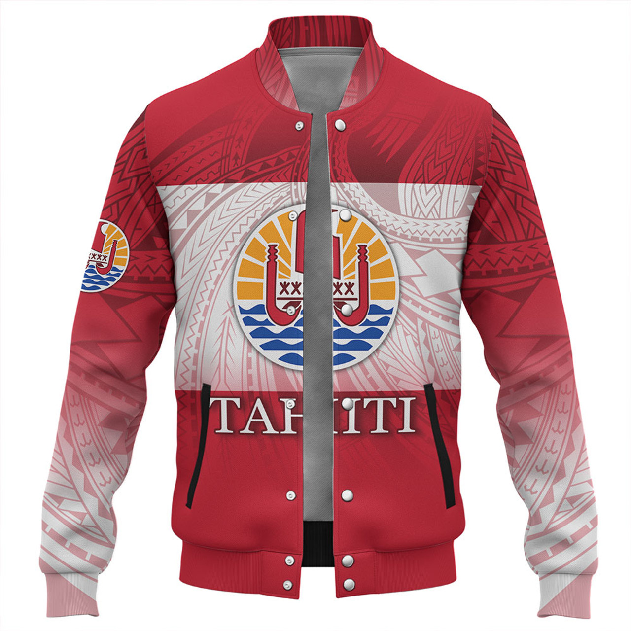 Tahiti Baseball Jacket - Flag Color With Traditional Patterns