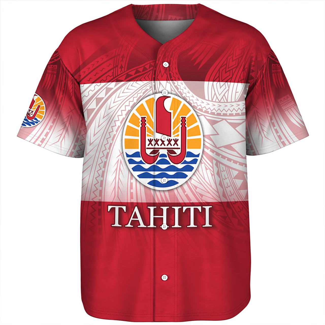 Tahiti Baseball Shirt - Flag Color With Traditional Patterns