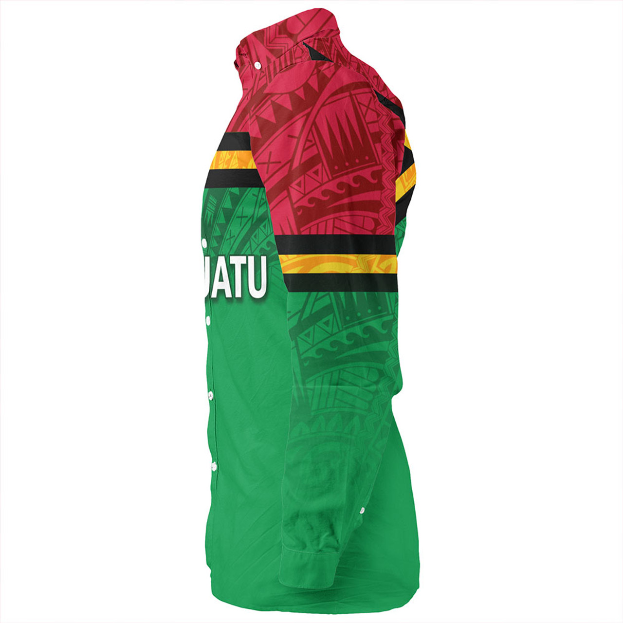 Vanuatu Long Sleeve Shirt - Flag Color With Traditional Patterns