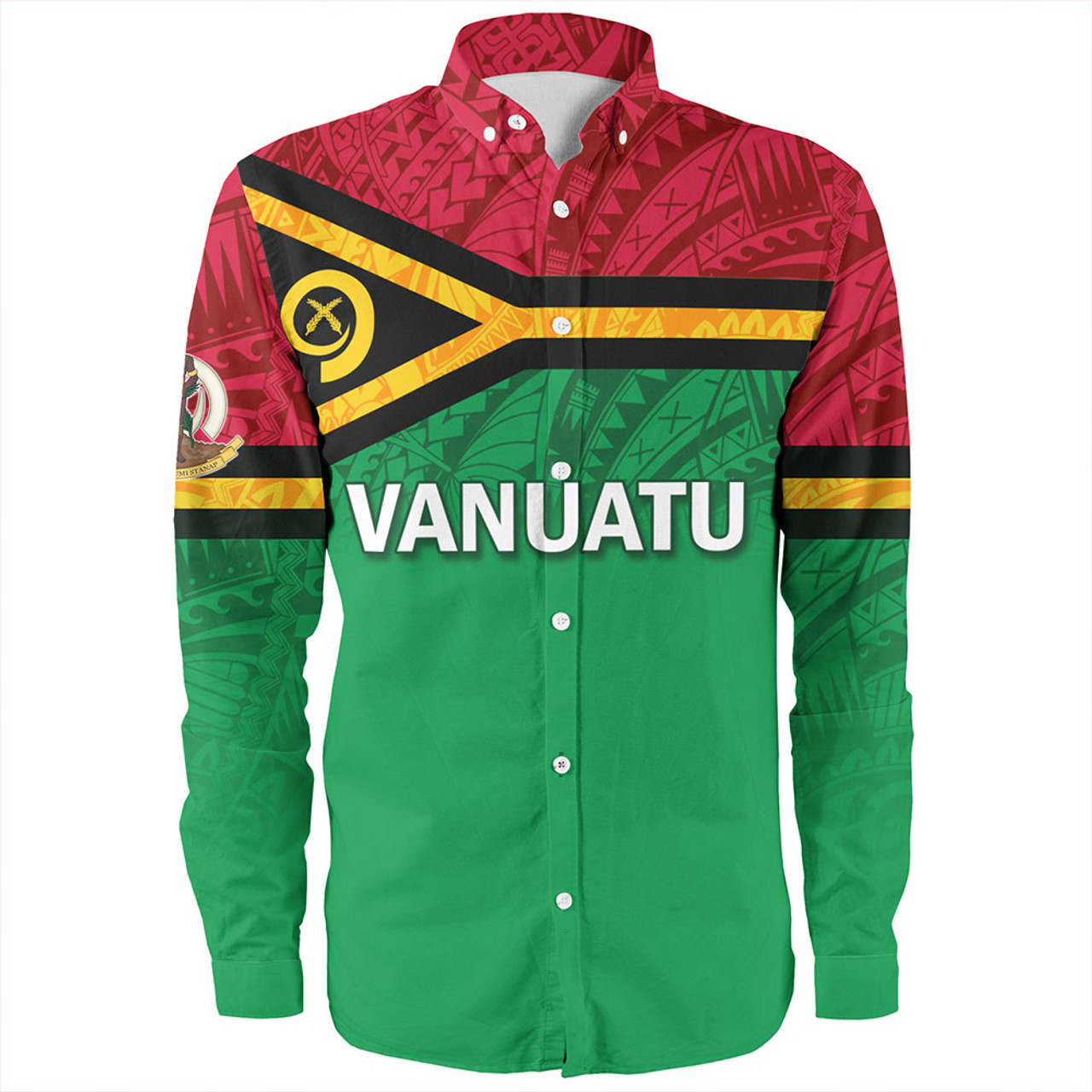 Vanuatu Long Sleeve Shirt - Flag Color With Traditional Patterns