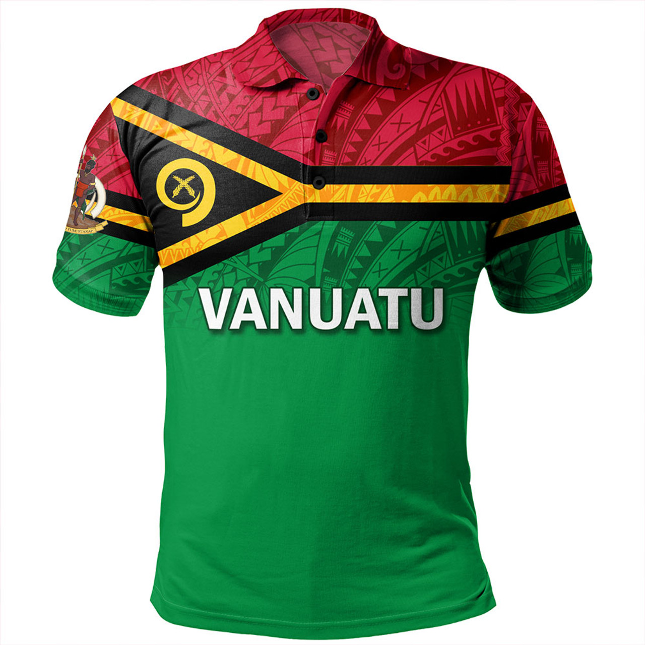 Vanuatu Polo Shirt - Flag Color With Traditional Patterns