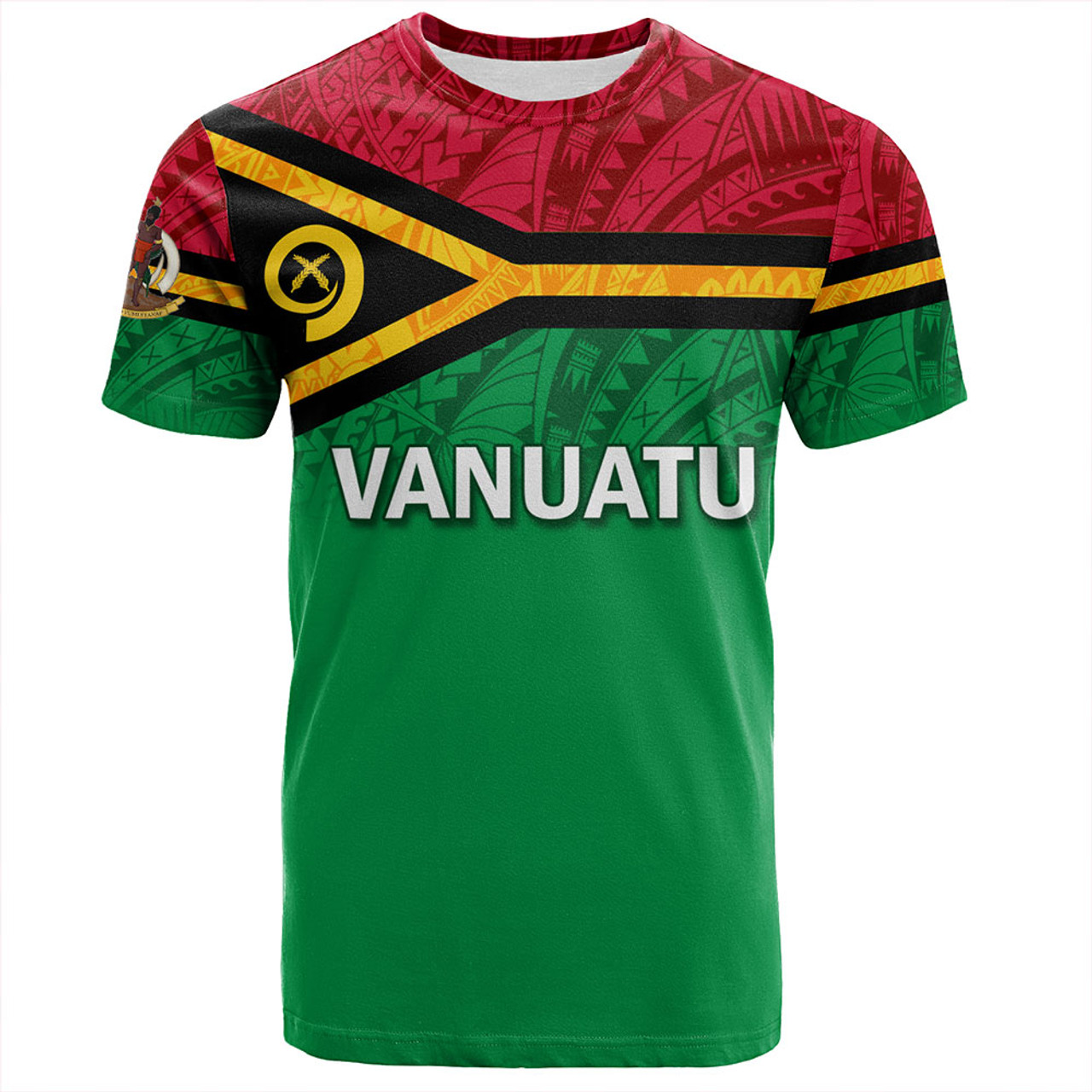 Vanuatu T-Shirt - Flag Color With Traditional Patterns