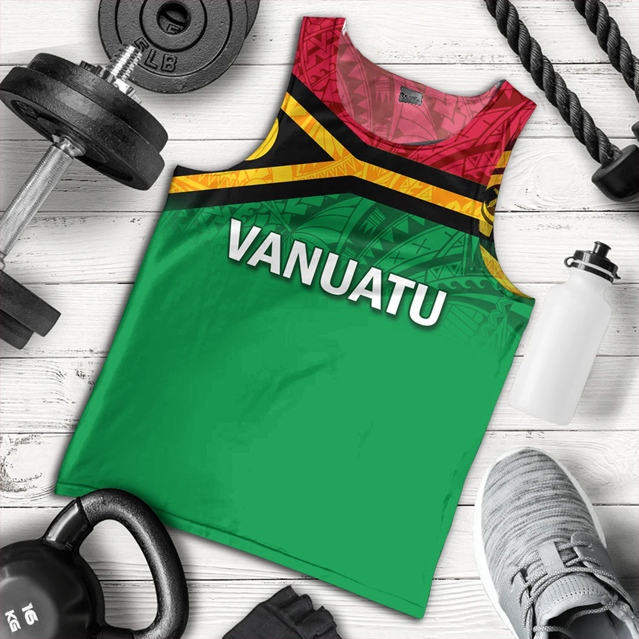 Vanuatu Tank Top - Flag Color With Traditional Patterns