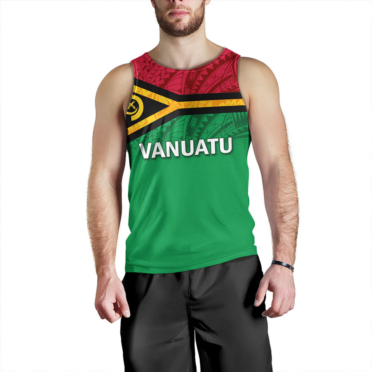 Vanuatu Tank Top - Flag Color With Traditional Patterns