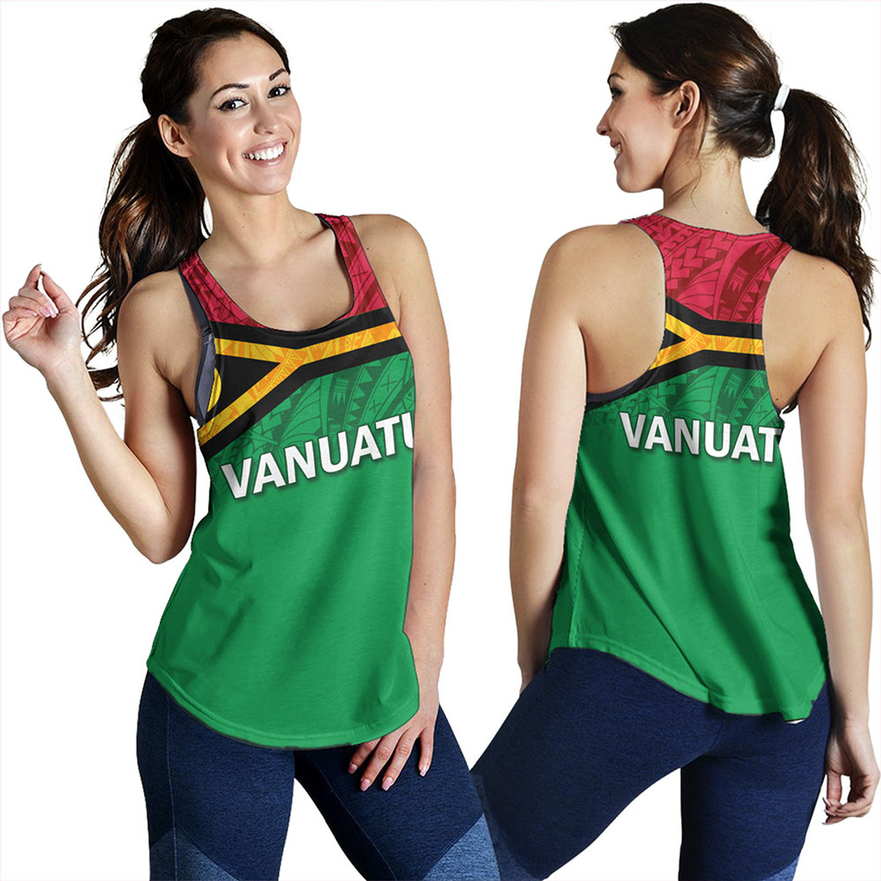 Vanuatu Women Tank - Flag Color With Traditional Patterns