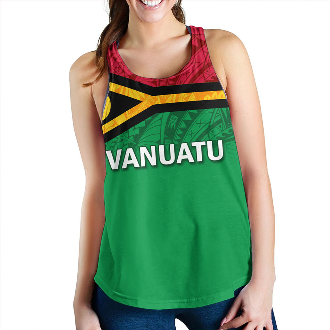Vanuatu Women Tank - Flag Color With Traditional Patterns