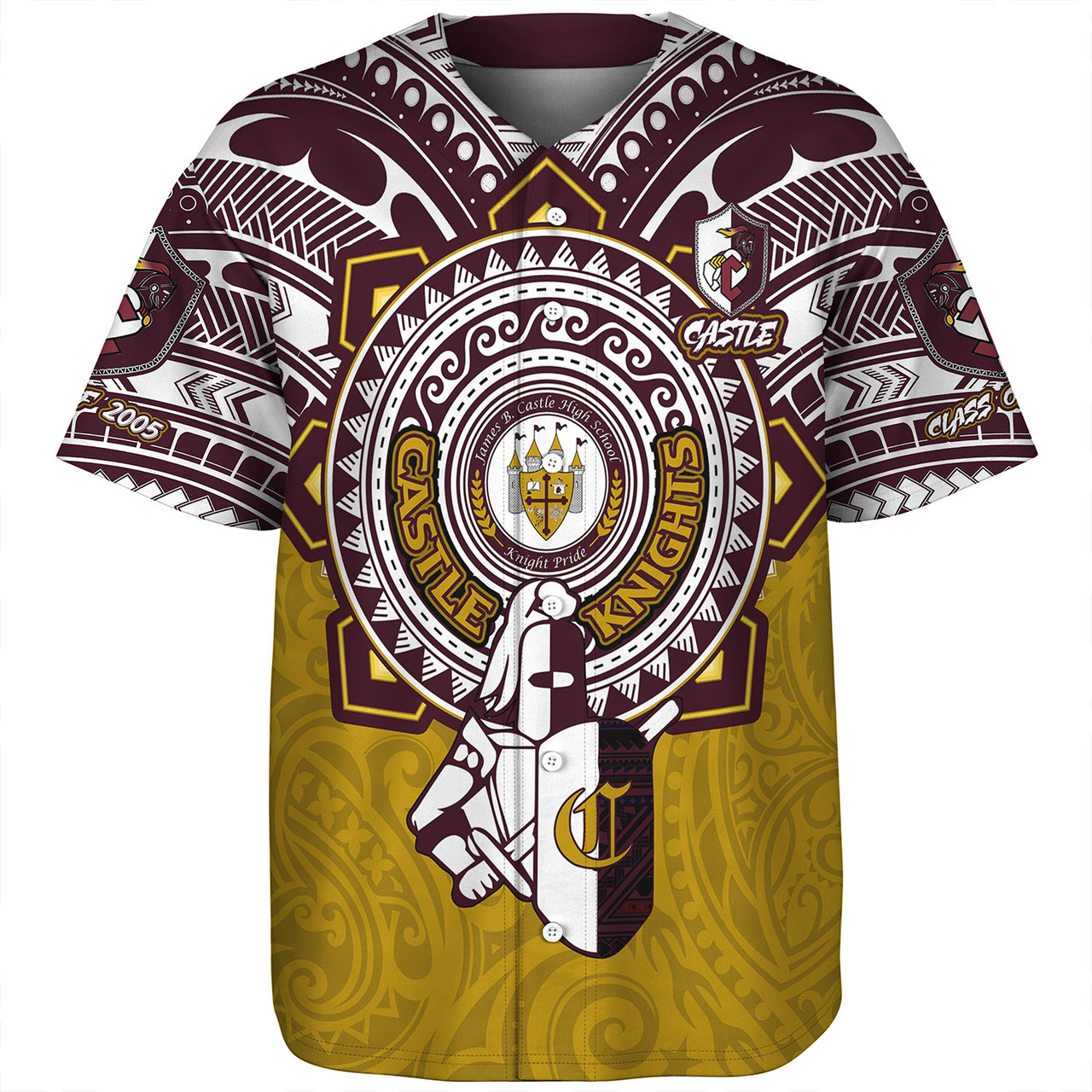 Hawaii Baseball Shirt Custom James B. Castle High School Super Castle Knights Tribal Style