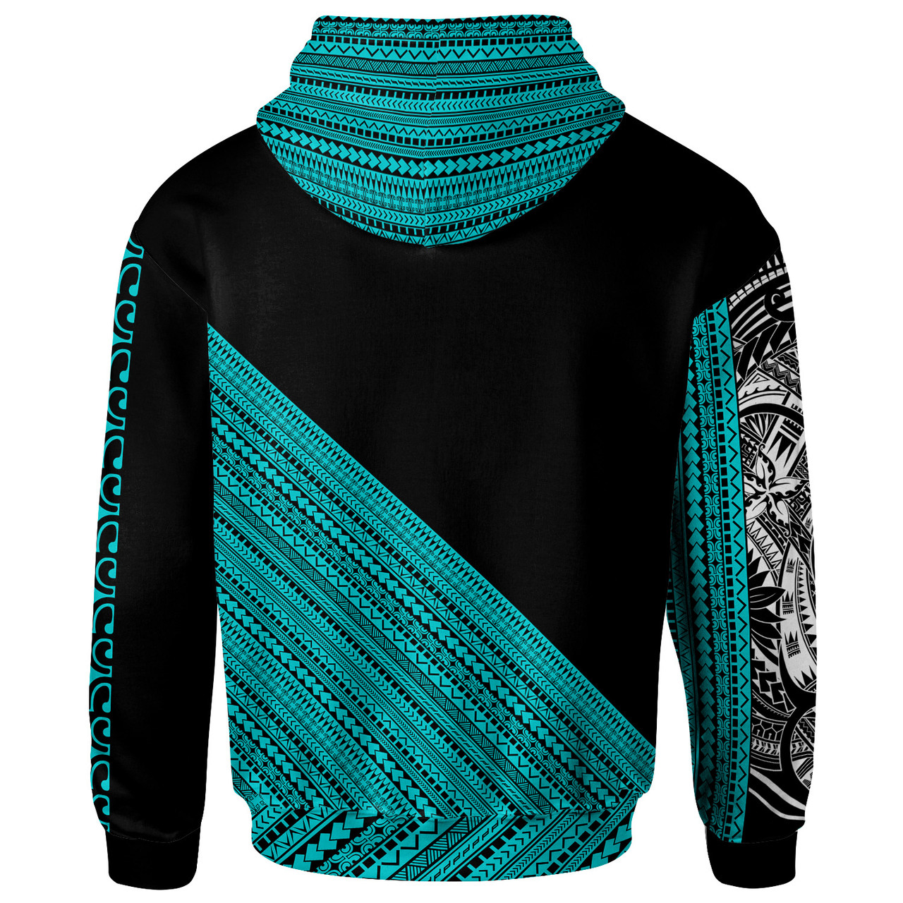 Polynesian Custom Personalised Hoodie - Diagonal Pattern Turquoise2