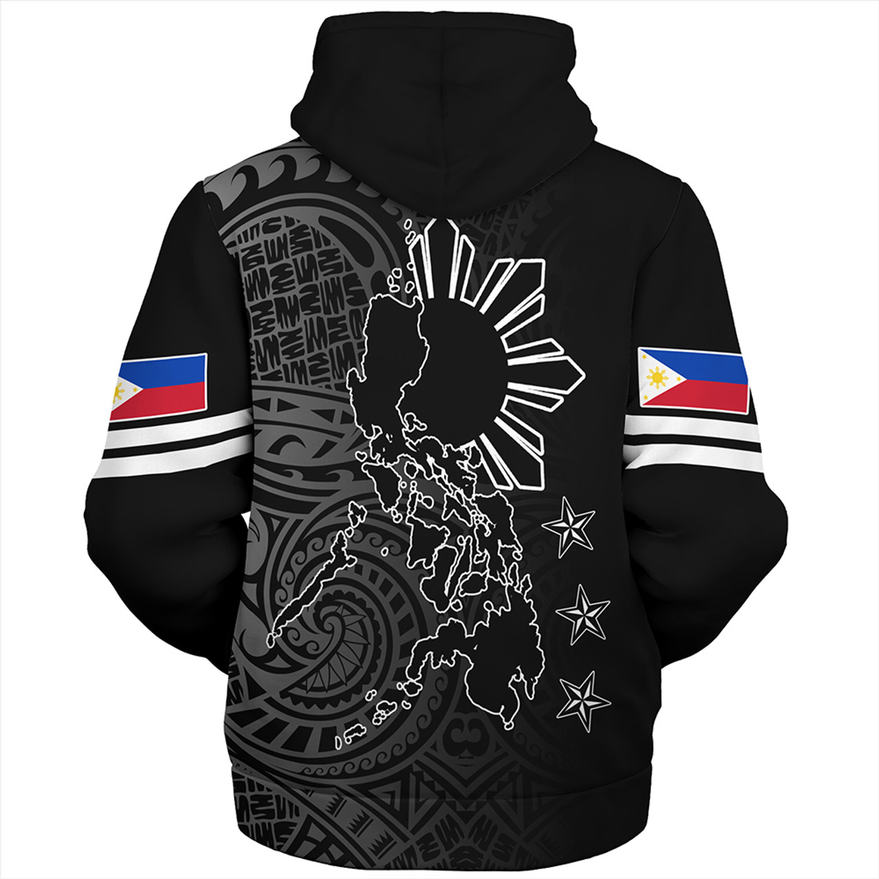 Philippines Sherpa Hoodie Lauhala Half Concept Black