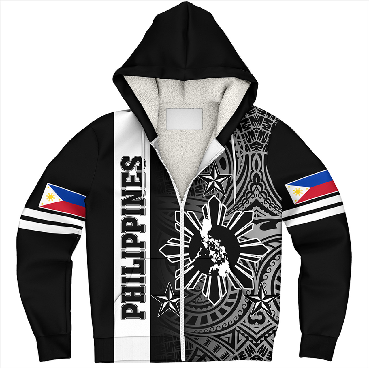Philippines Sherpa Hoodie Lauhala Half Concept Black