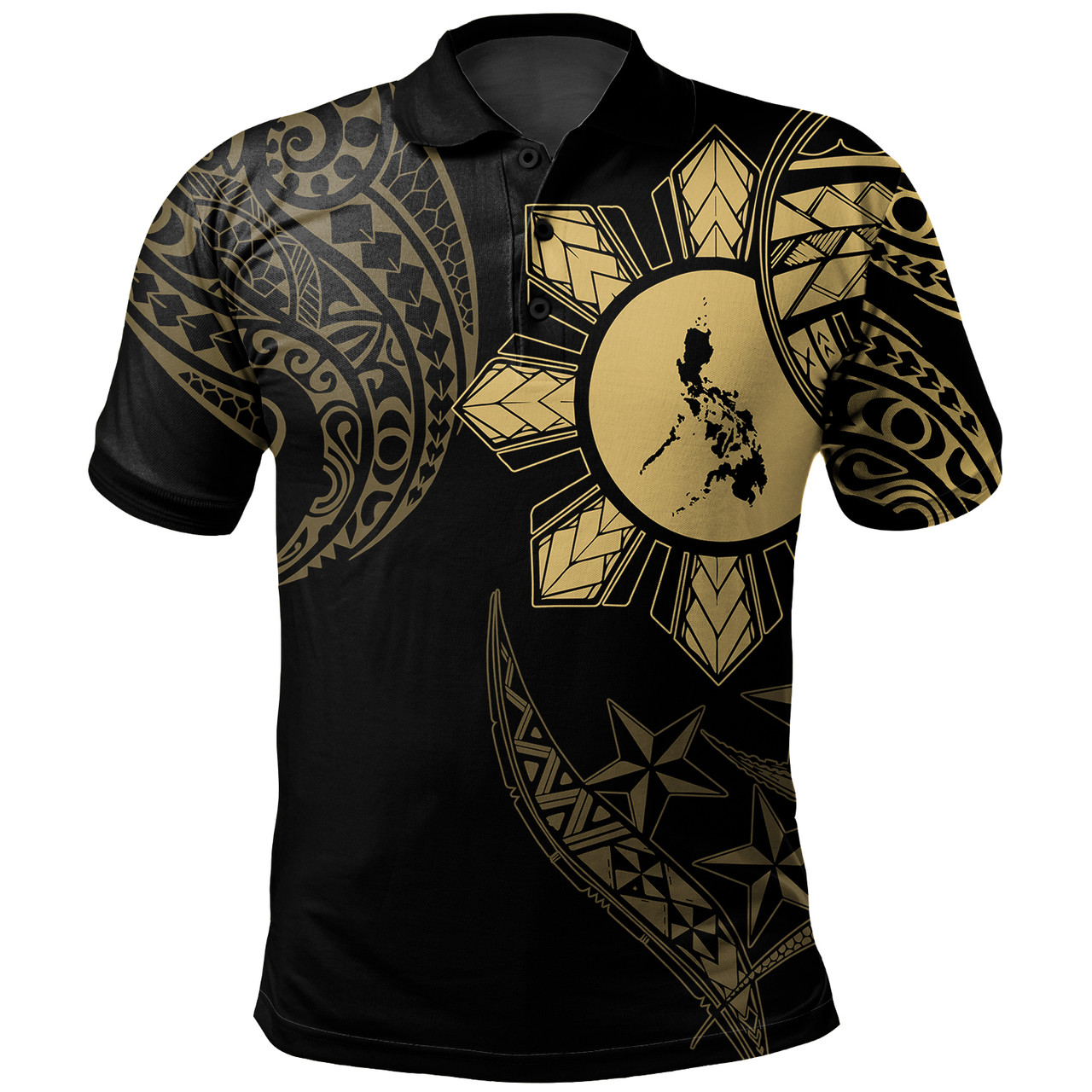 Philippines Polo Shirt Tribal Sun In My Heart Gold
