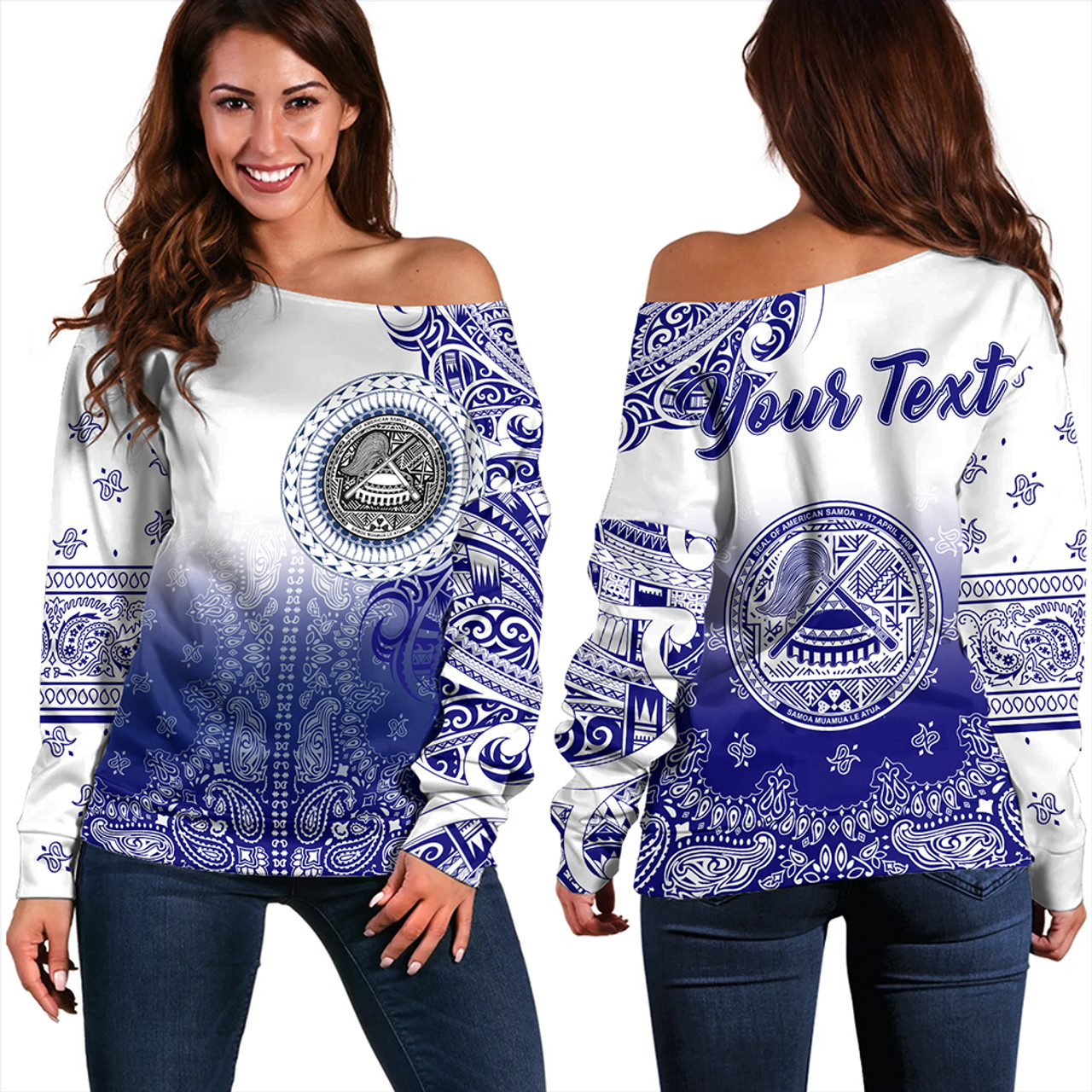 Samoa Off Shoulder Sweatshirt Custom American Samoa Pattern With Paisley Style