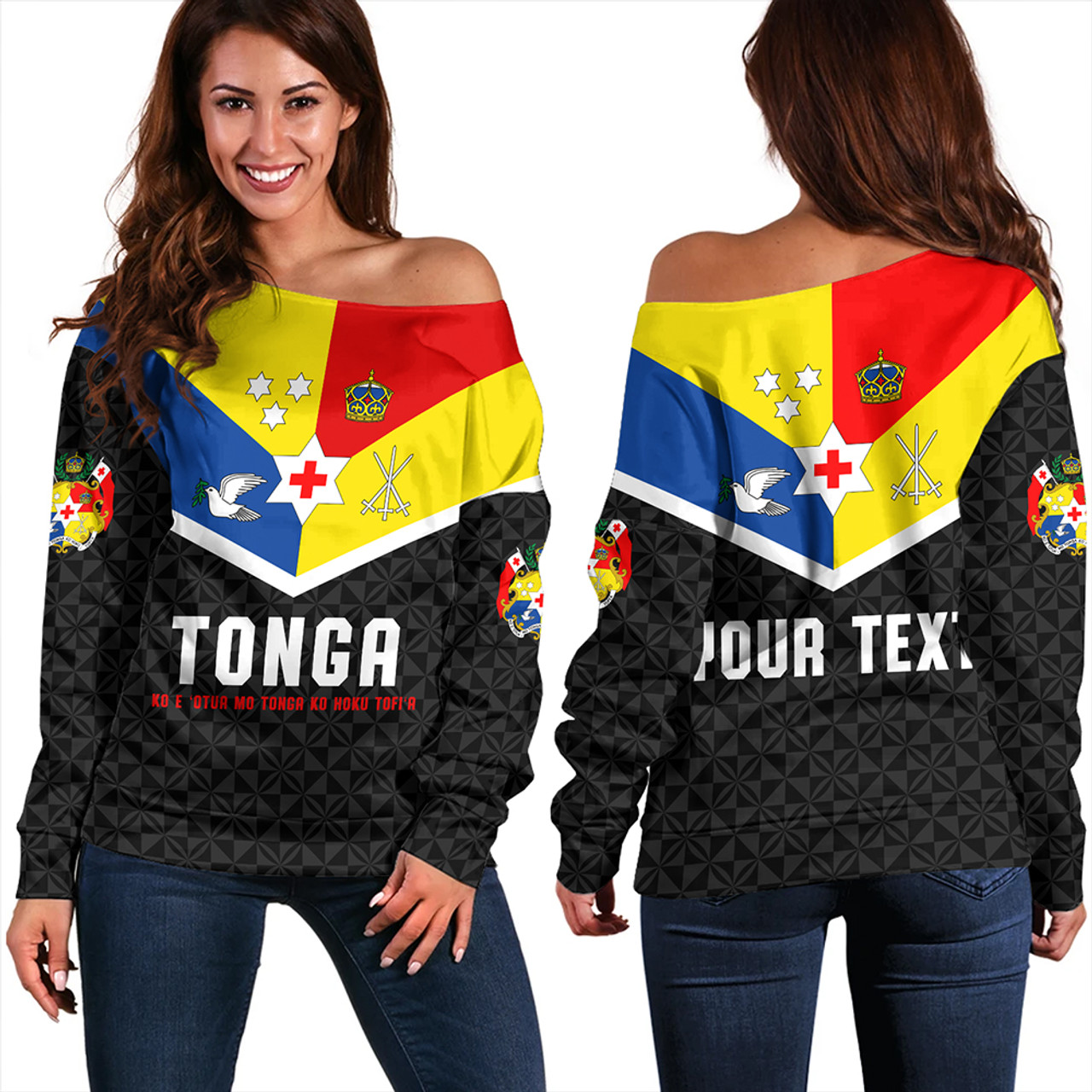 Tonga Off Shoulder Sweatshirt Custom Coat Of Arm Sport Style