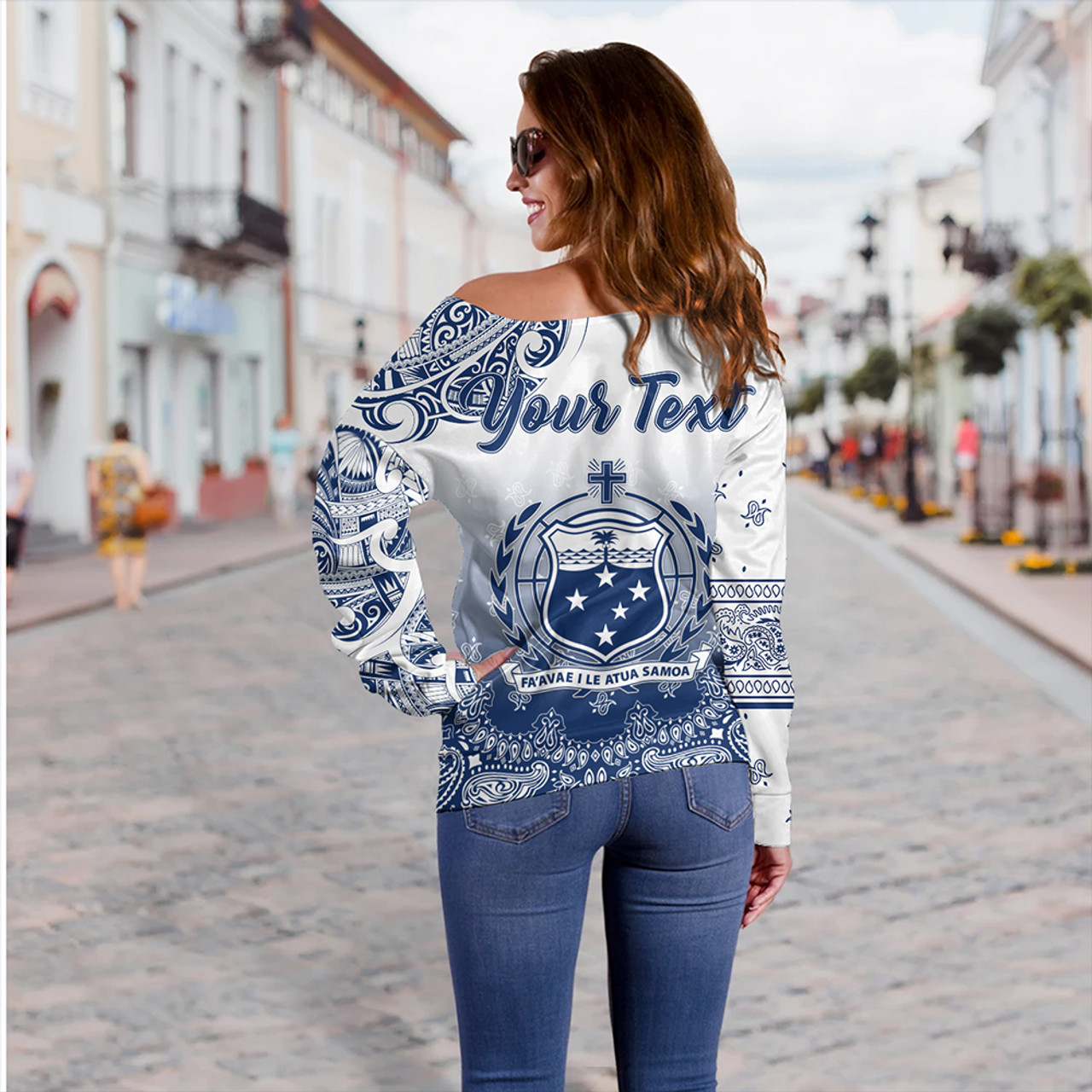 Samoa Off Shoulder Sweatshirt Custom Pattern With Paisley Style