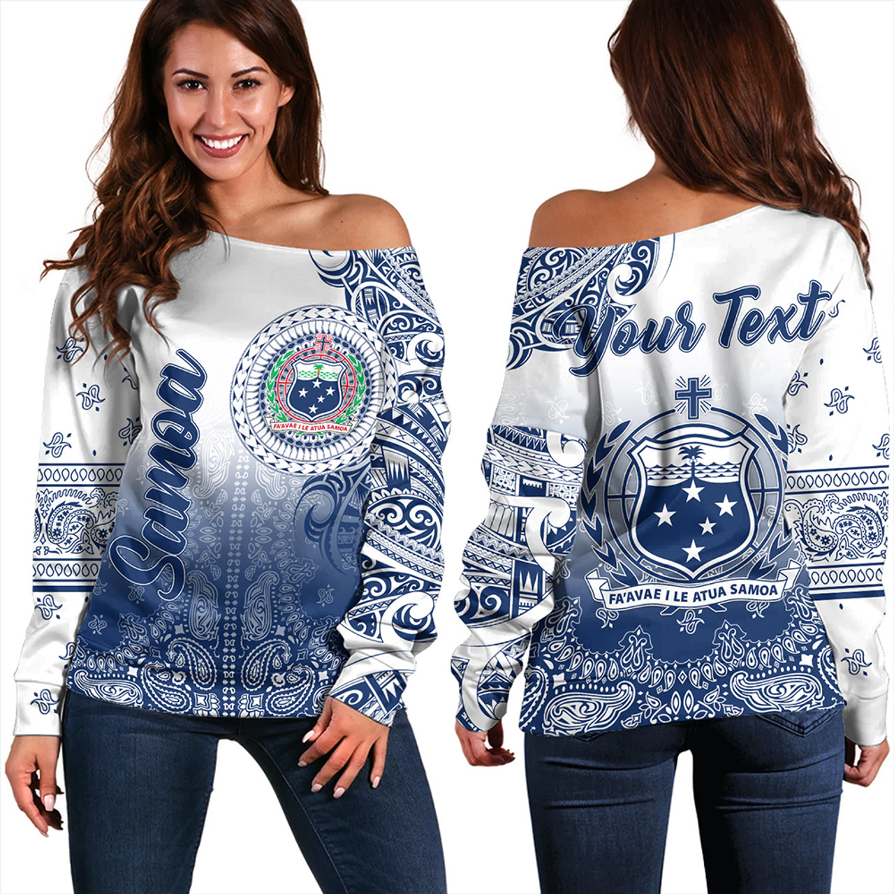 Samoa Off Shoulder Sweatshirt Custom Pattern With Paisley Style