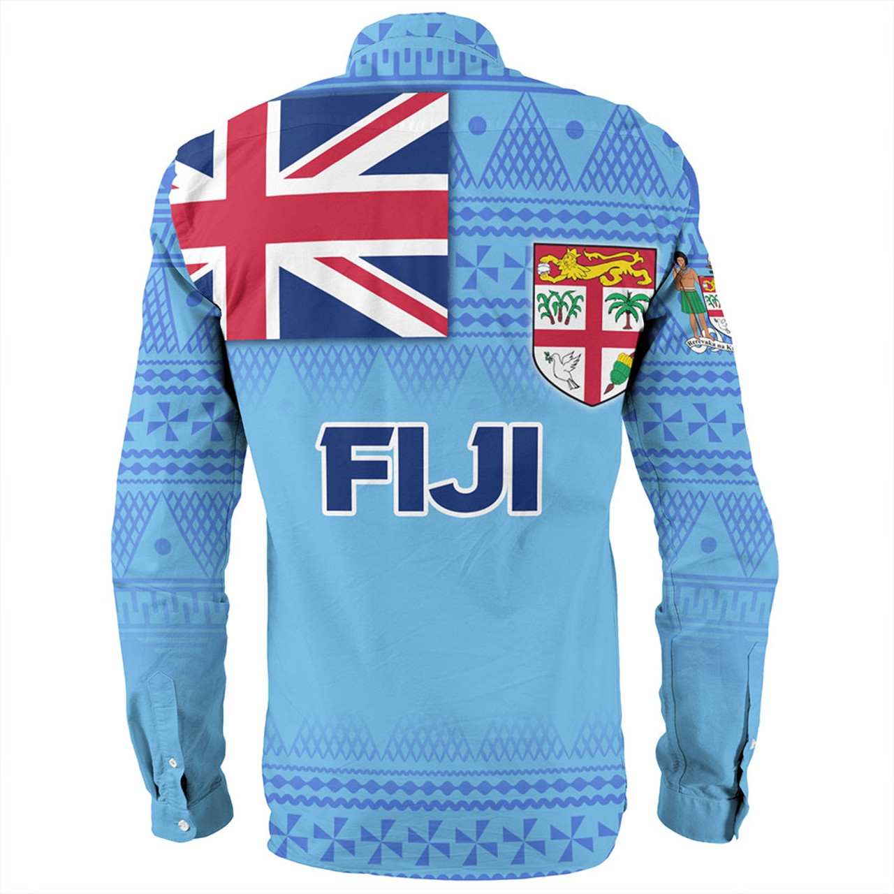 Fiji Long Sleeve Shirt - Flag Color With Traditional Patterns