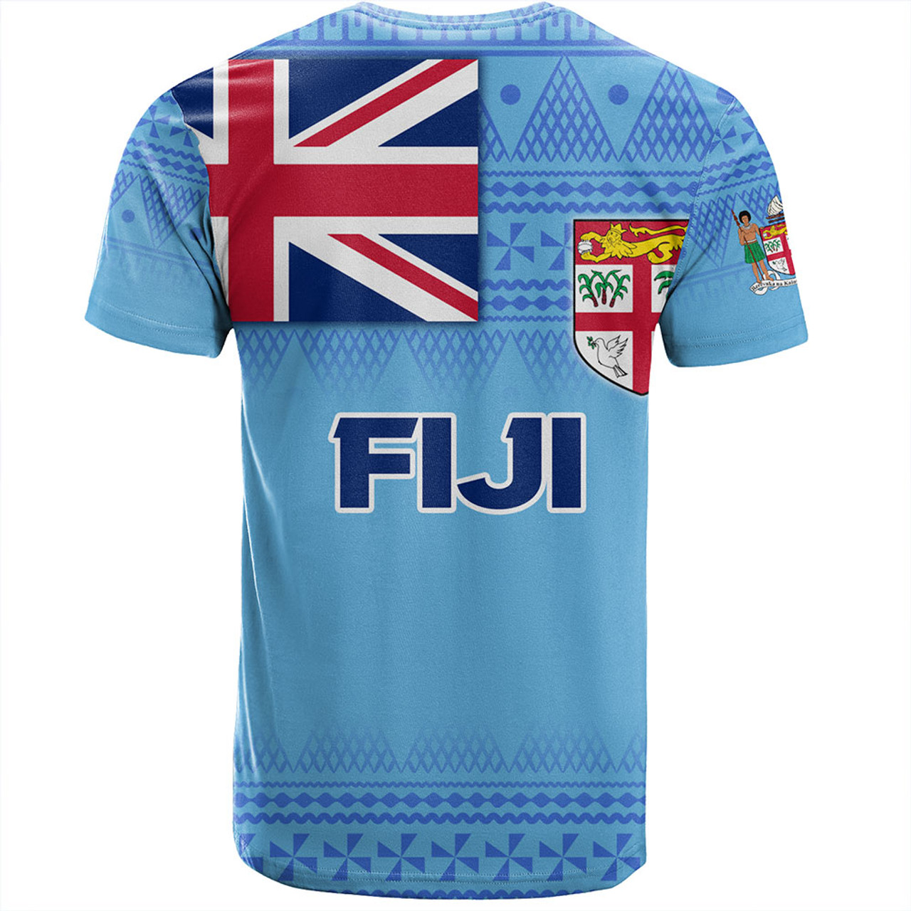 Fiji T-Shirt - Flag Color With Traditional Patterns