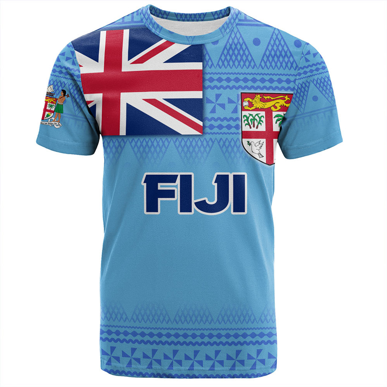 Fiji T-Shirt - Flag Color With Traditional Patterns