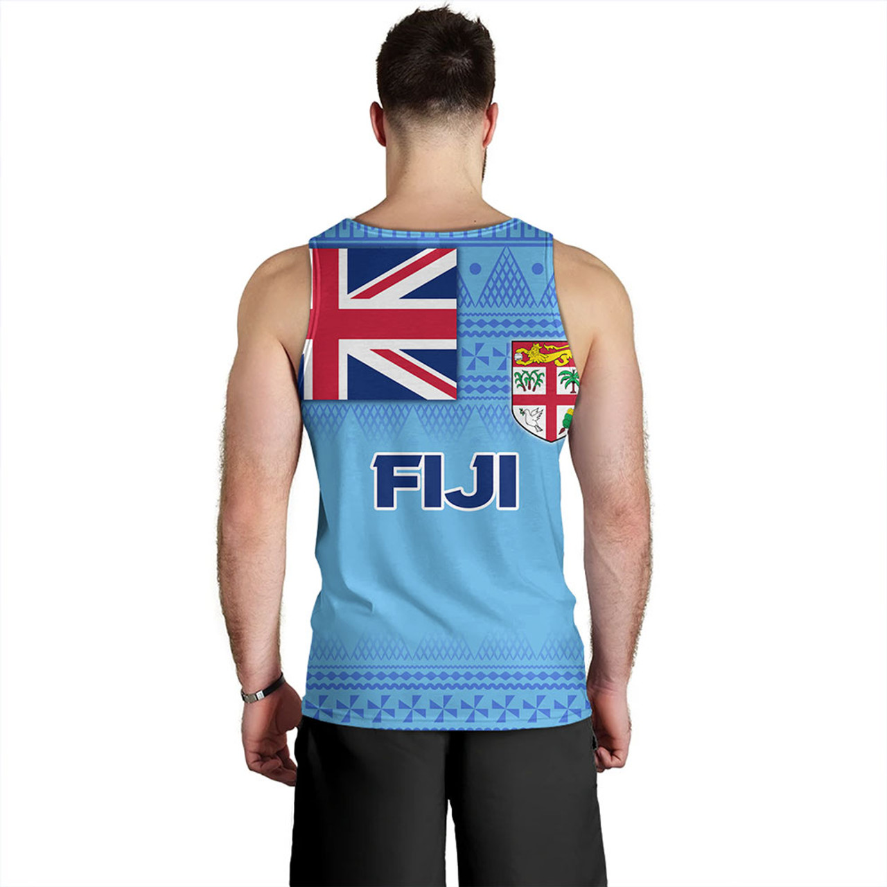 Fiji Tank Top - Flag Color With Traditional Patterns