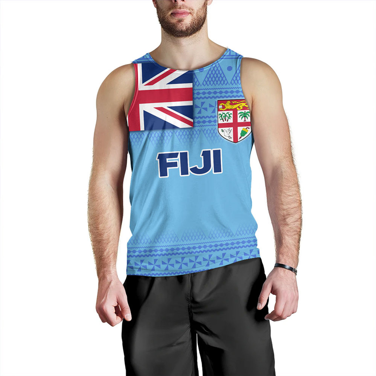 Fiji Tank Top - Flag Color With Traditional Patterns