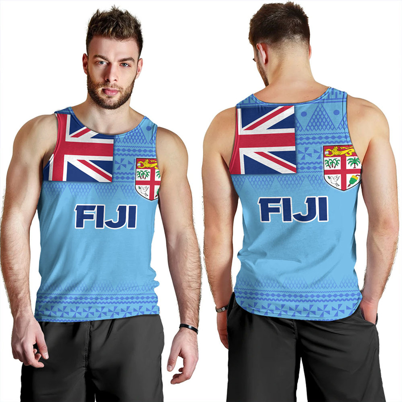 Fiji Tank Top - Flag Color With Traditional Patterns