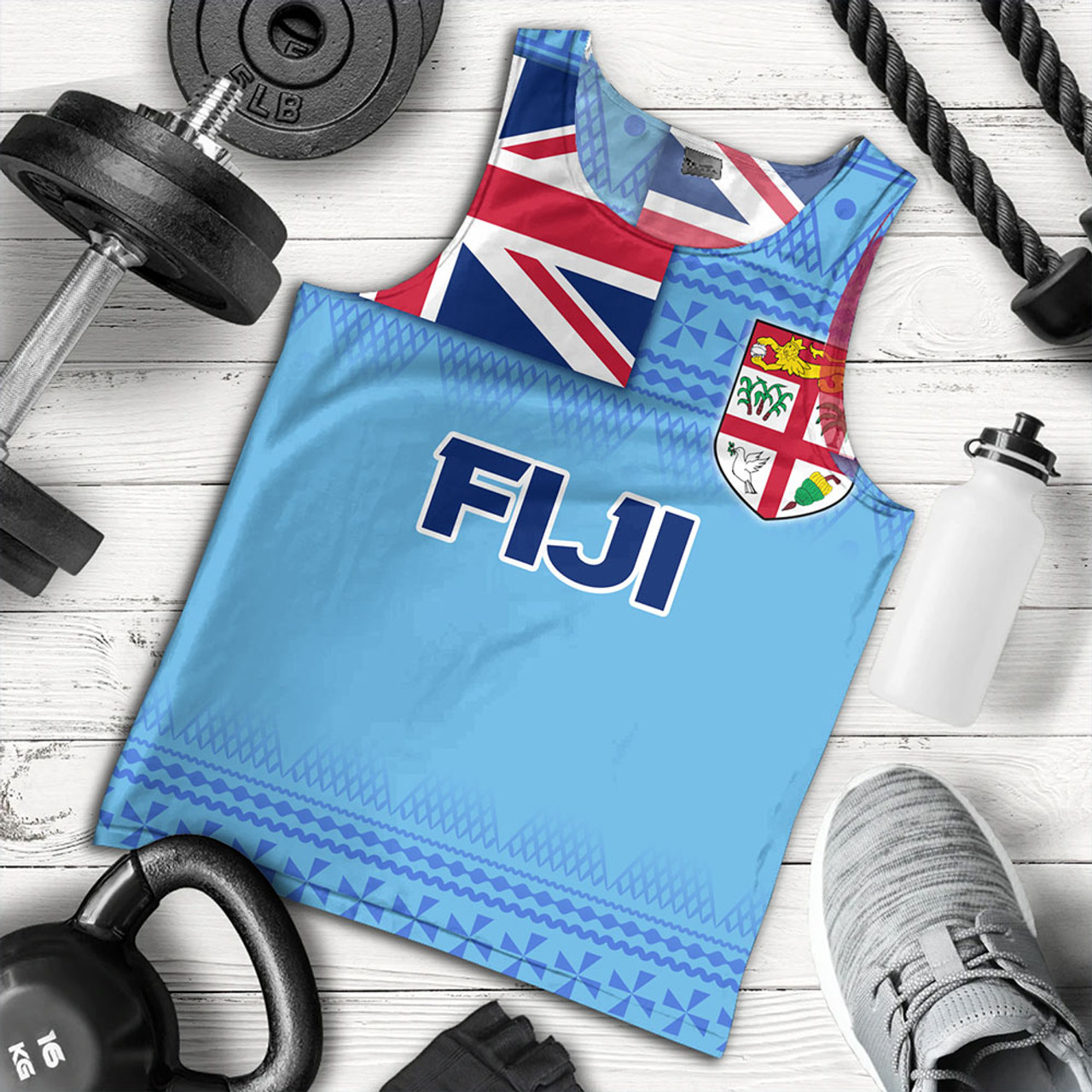 Fiji Tank Top - Flag Color With Traditional Patterns