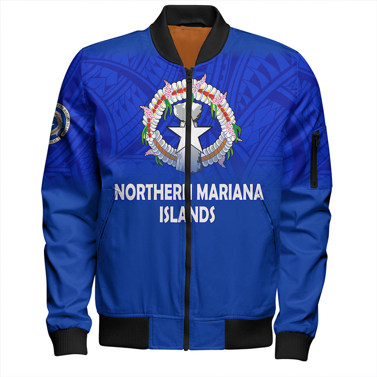 Northern Mariana Islands Bomber Jacket - Flag Color With Traditional Patterns