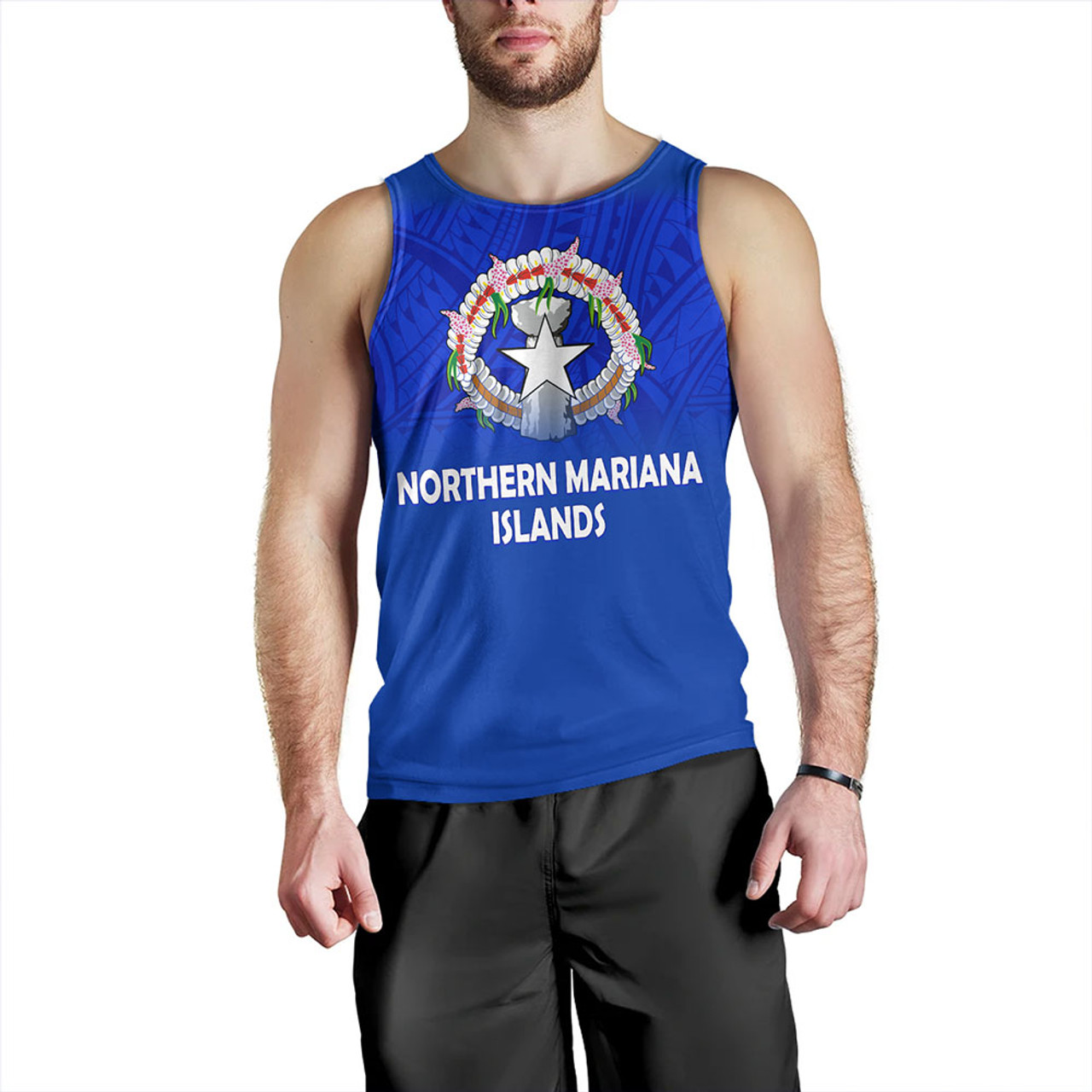Northern Mariana Islands Tank Top - Flag Color With Traditional Patterns
