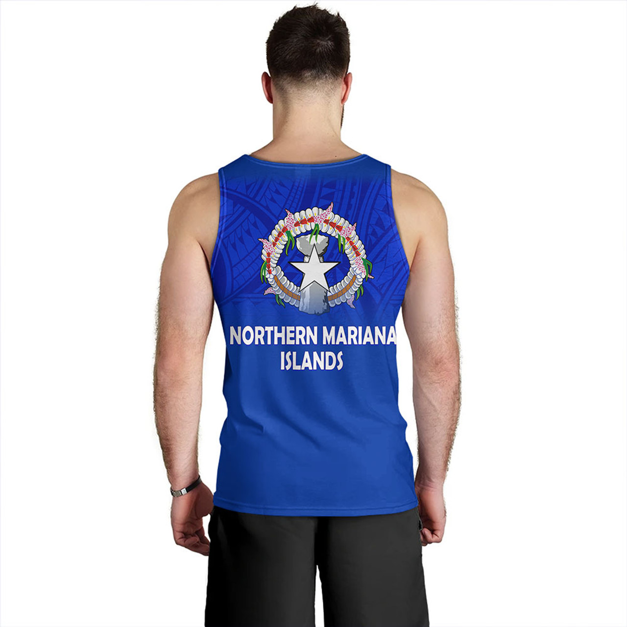 Northern Mariana Islands Tank Top - Flag Color With Traditional Patterns