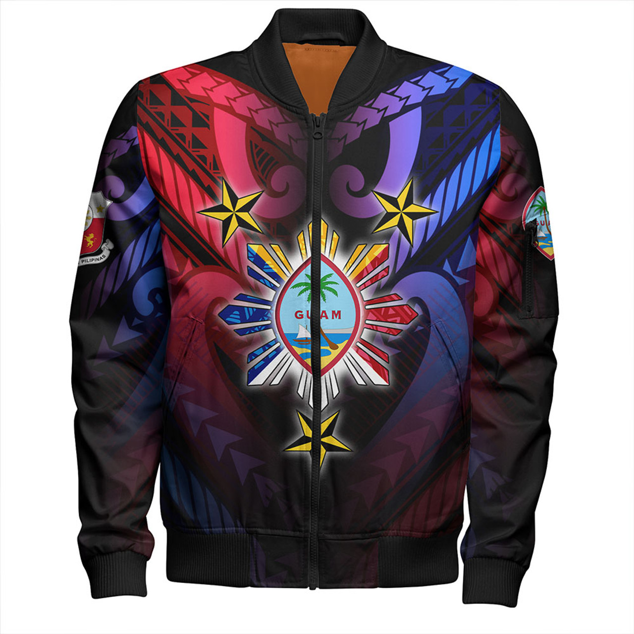 Philippines Bomber Jacket - Guam Seal With Philippines Sun And Stars