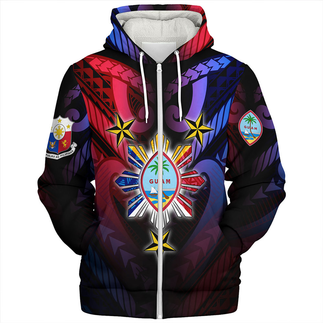 Philippines Sherpa Hoodie - Guam Seal With Philippines Sun And Stars