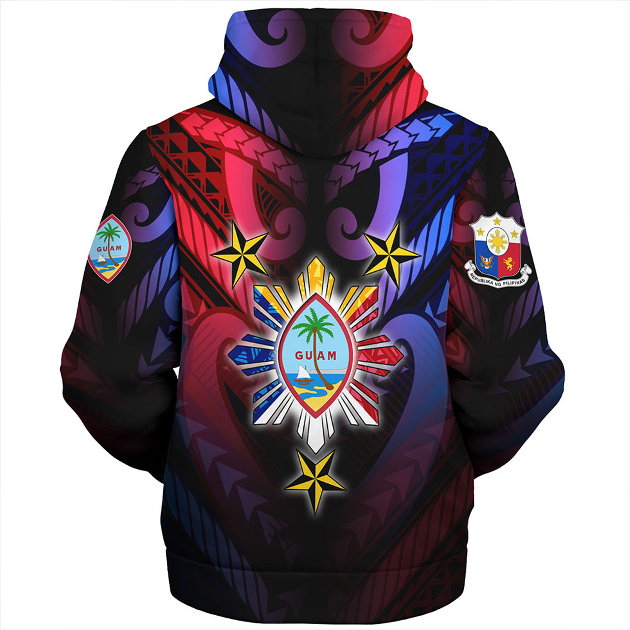 Philippines Sherpa Hoodie - Guam Seal With Philippines Sun And Stars