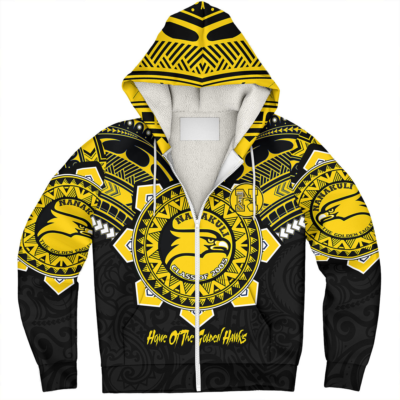 Hawaii Sherpa Hoodie Custom Nanakuli High & Intermediate School Home Of Golden Hawks Tribal Style