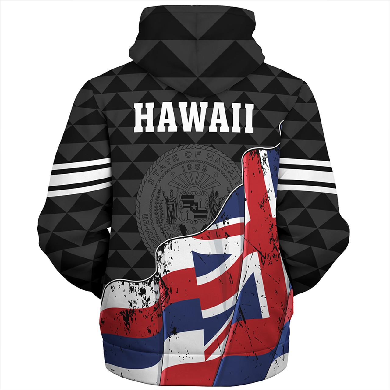 Hawaii Sherpa Hoodie Flag Alohawaii Kakau Pattern