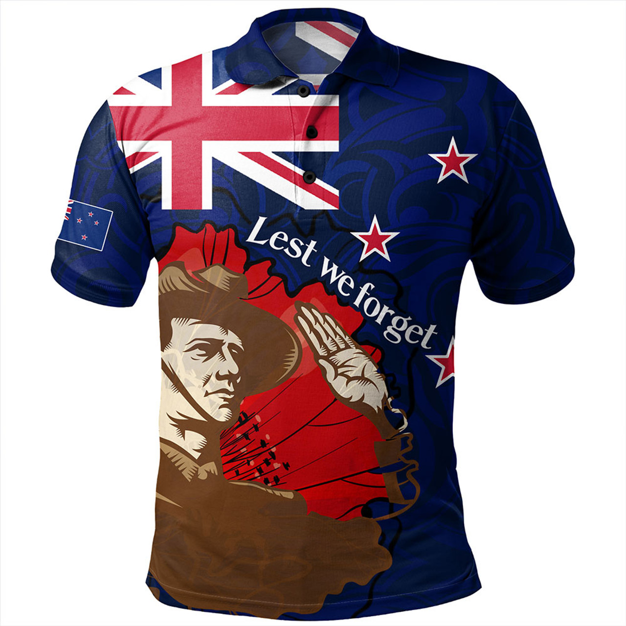 New Zealand Polo Shirt - FLag Anzac Day Maori Patterns