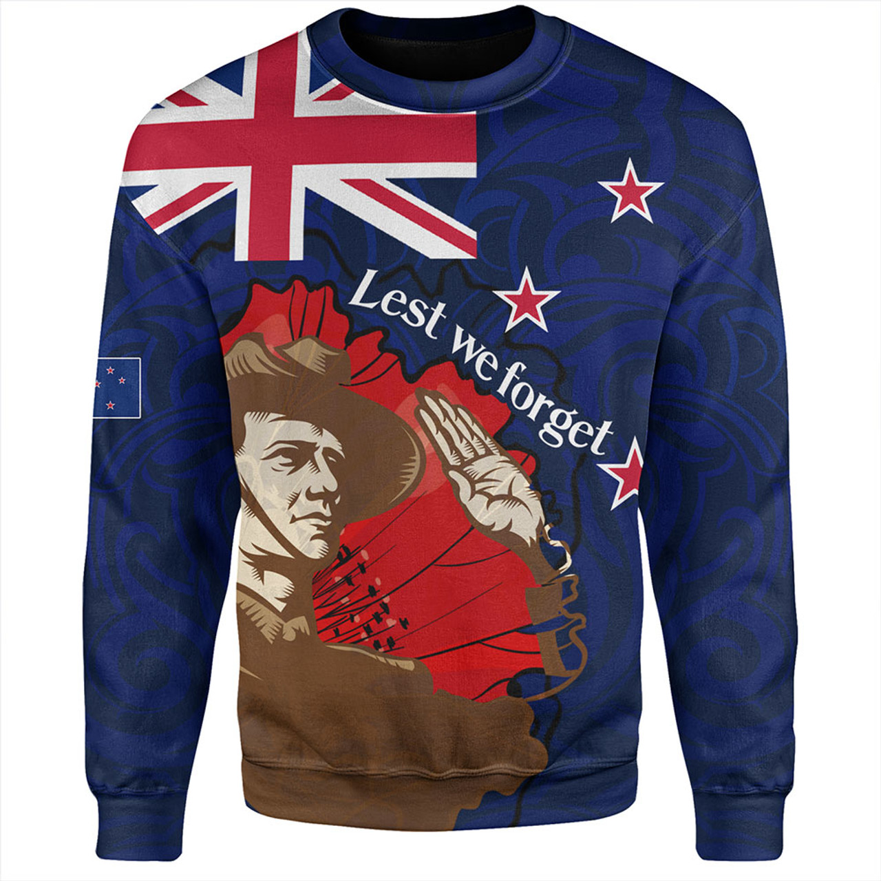 New Zealand Sweatshirt - FLag Anzac Day Maori Patterns