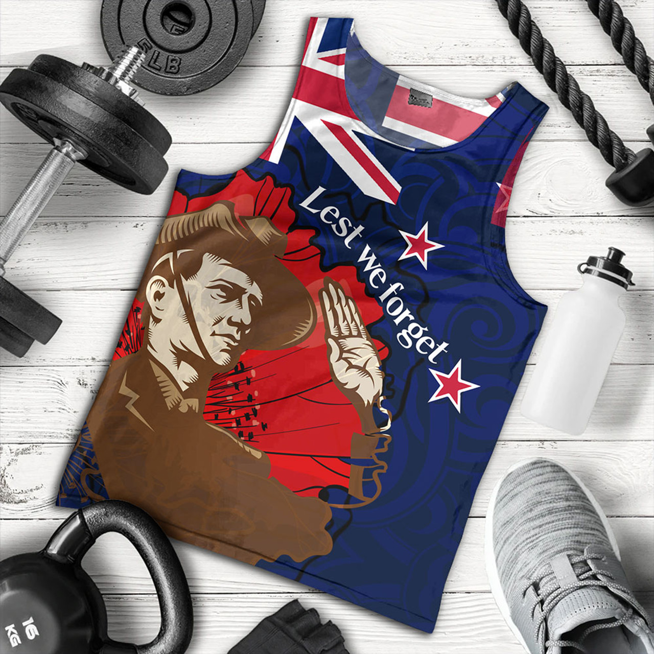 New Zealand Tank Top - FLag Anzac Day Maori Patterns