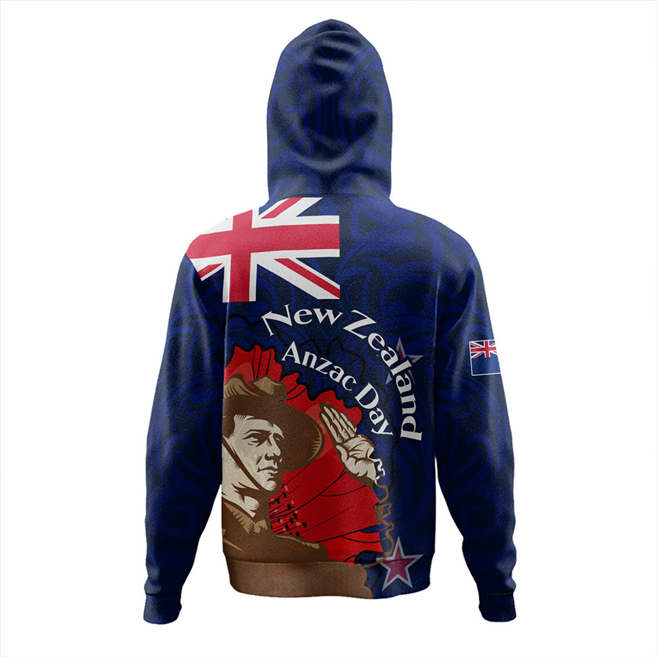 New Zealand Hoodie - FLag Anzac Day Maori Patterns 1